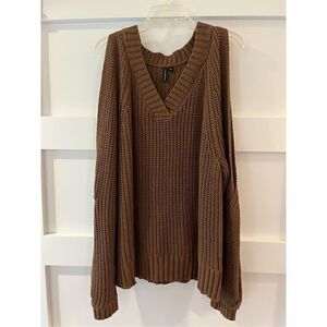 Moon & Madison Women's Brown Long Sleeve V-Neck Knitted Pullover Sweater Size XL